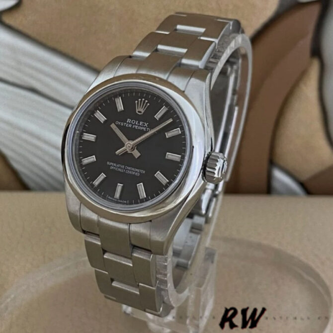 Rolex Oyster Perpetual 176200 Stainless Steel Black Index Dial 26MM Lady Replica Watch