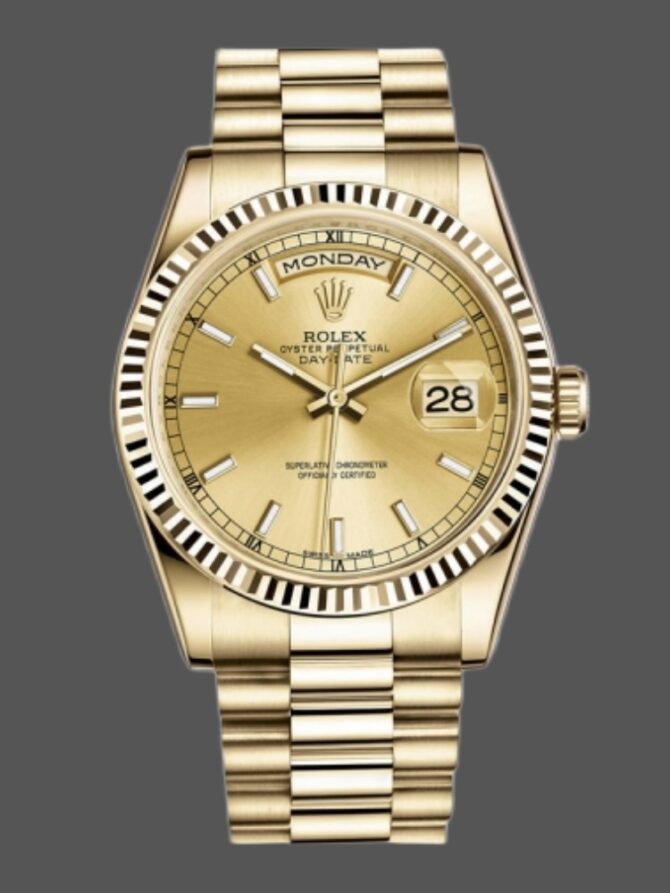 Replica Rolex Day-Date 118235 Fluted Bezel Chocolate Dial 36mm Unisex Watch