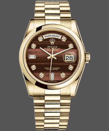 Replica Rolex Day-Date 118208 Bulls Eye Diamonds Dial 36mm Unisex Watch