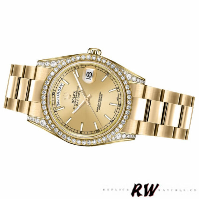Replica Rolex Day-Date 118388 Yellow Gold Green Index Dial 36MM Unisex Watch