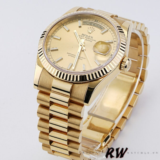 Replica Rolex Day-Date 118235 Fluted Bezel Chocolate Dial 36mm Unisex Watch