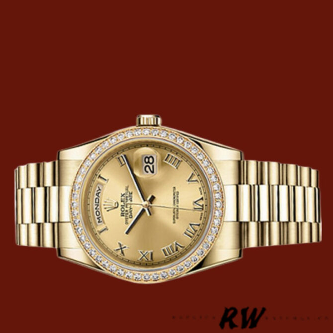Replica Rolex Day Date 118348 Champagne dial Yellow Gold 36mm Unisex Watch