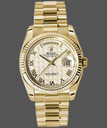 Replica Rolex Day-Date 118238 Ivory Dial Fluted Bezel 36mm Unisex Watch