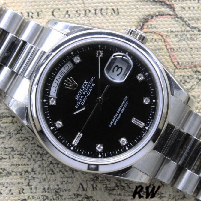 Replica Rolex Day Date 118206 Black Diamond Dial 36mm Unisex Watch
