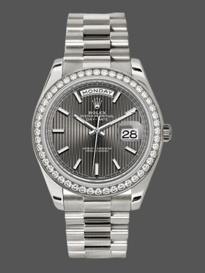 Replica Rolex Day-Date 228349RBR Meteorite Dial Diamond Bezel 40mm Mens Watch