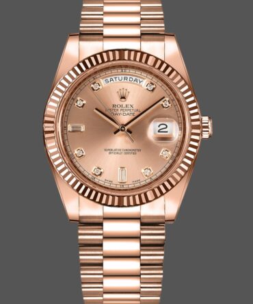 Replica Rolex Day-Date 218235 Champagne Diamonds Dial Rose Gold 41MM Mens Watch