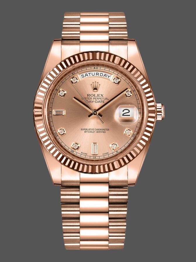 Replica Rolex Day-Date 218235 Champagne Diamonds Dial Rose Gold 41MM Mens Watch