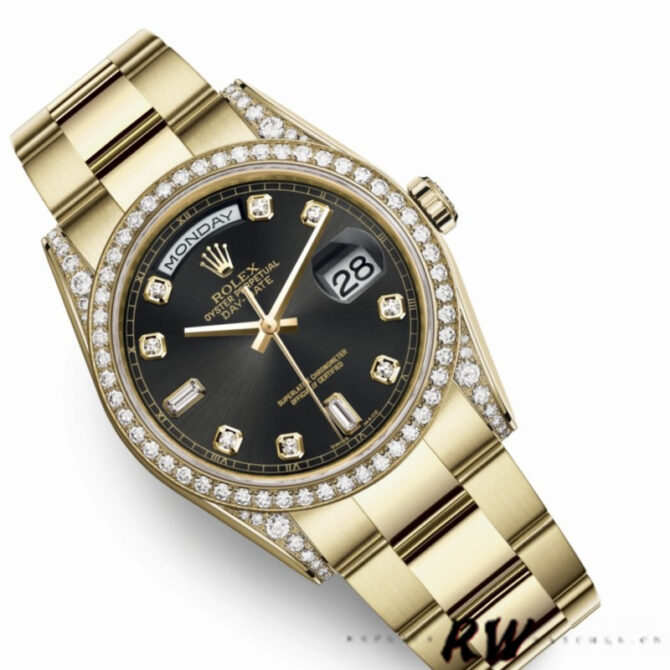 Replica Rolex Day-Date 118388 Yellow Gold Green Index Dial 36MM Unisex Watch