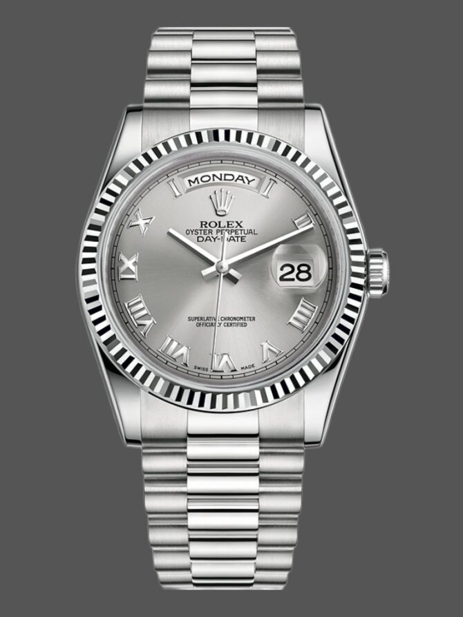 Replica Rolex Day-Date 118239 Rhodium Roman Dial white gold 36mm Unisex Watch