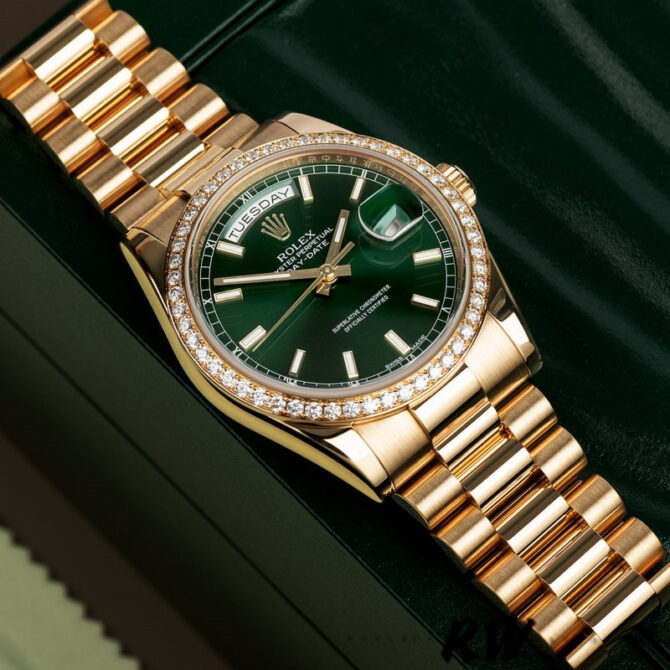 Replica Rolex Day Date 118348 Champagne Jubilee Diamond Dial Yellow Gold 36mm Unisex Watch