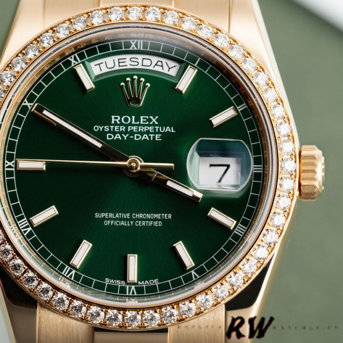 Replica Rolex Day Date 118348 Champagne Jubilee Diamond Dial Yellow Gold 36mm Unisex Watch