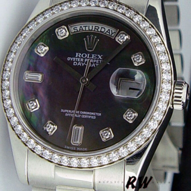 Replica Rolex Day Date 118346 Black MOP Dial Platinum 36mm Unisex Watch