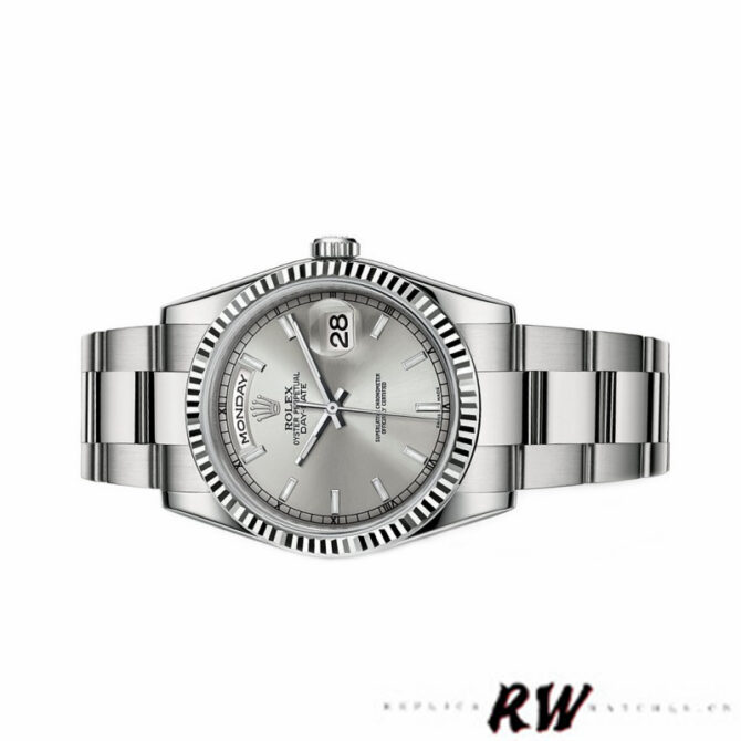 Replica Rolex Day-Date 118239 White Gold Silver dial 36mm Unisex Watch