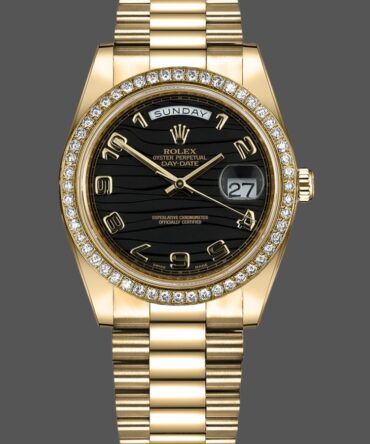 Replica Rolex Day-Date 218348 Wave Black Dial 41MM Mens Watch