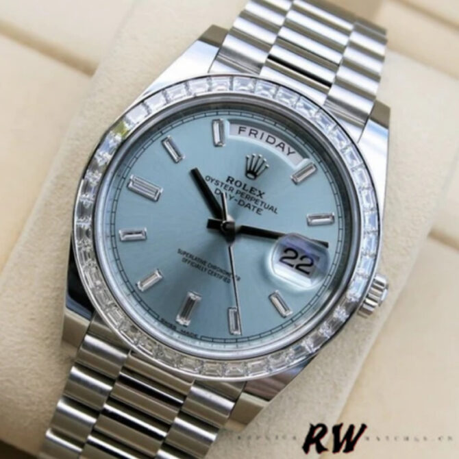 Replica Rolex Day-Date 228396TBR Ice Blue Diamond Dial Diamond Bezel 40mm Mens Watch