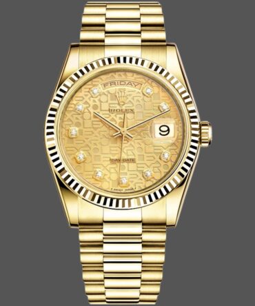 Replica Rolex Day-Date 118238 Yellow Gold Champagne Jubilee Diamond Dial 36mm Unisex Watch