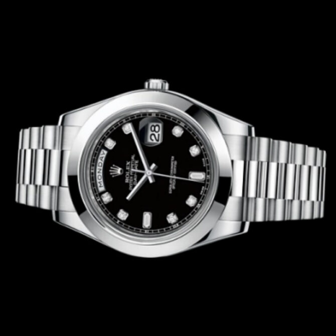Replica Rolex Day-Date 218206 Black Diamond Dial Platinum 41MM Mens Watch
