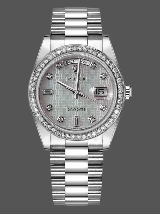 Replica Rolex Day Date 118346 Oxford Motif Diamond Dial 36mm Unisex Watch