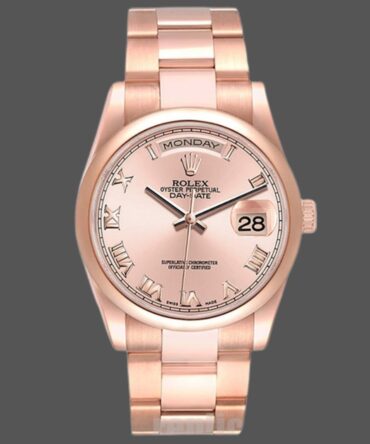 Replica Rolex Day-Date 118205 Rose Gold Pink dial 36mm Unisex Watch