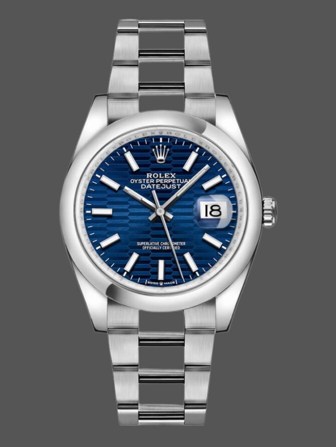 77410 Blue Motif Wave Dial Stainless Steel 36MM Unisex Replica Watch