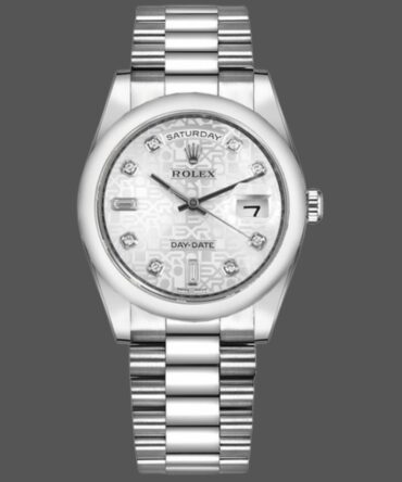 Replica Rolex Day-Date 118206 Jubilee Silver Dial Diamonds 36mm Unisex Watch