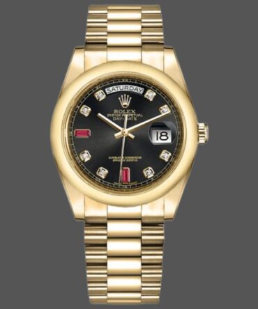 Rolex Day-Date 118208 Black Diamond Dial 36mm Unisex Replica Watch