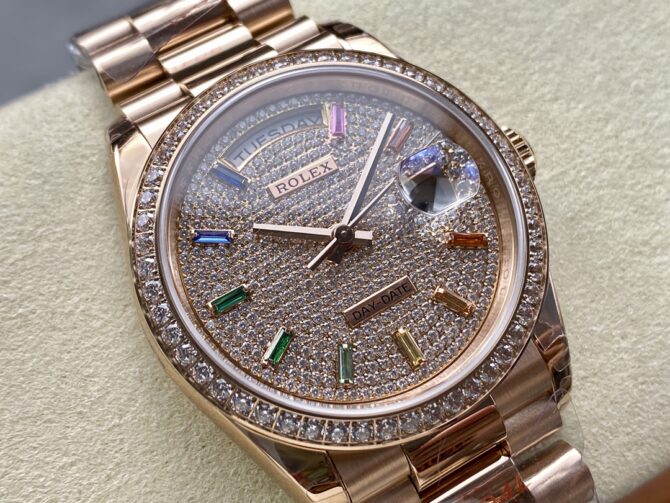 Replica Rolex Day Date 36mm 128345RBR 0042 Diamond Paved Dial President Watch
