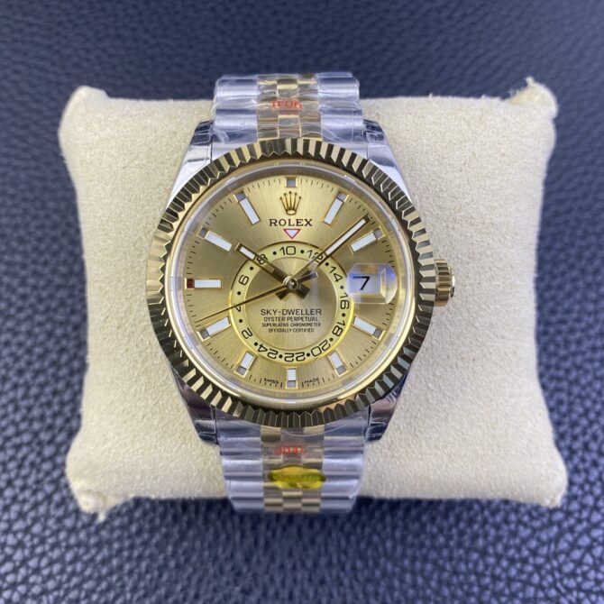 Rolex Sky Dweller 42mm Champagne Dial Stick Markers Jubilee M336933 0002 Men's Watch