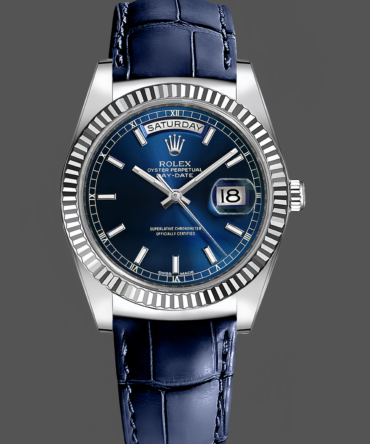 Replica Rolex Day Date 36mm White Gold Fluted Bezel 118139 0004 Blue Index