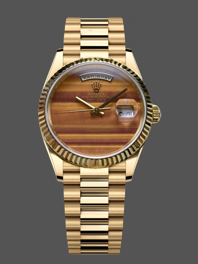 Replica Rolex Day Date 18038 Yellow Gold Tigers Eye Watch
