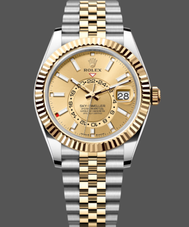 Rolex Sky Dweller 42mm Champagne Dial Stick Markers Jubilee M336933 0002 Men's Watch