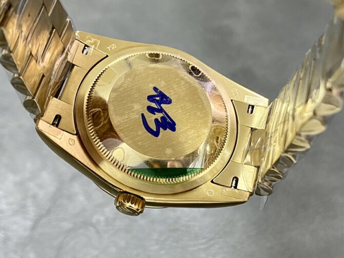 Replica Rolex Day Date 36 Yellow Gold Diamond Bezel MOP Dial m128348rbr 0019