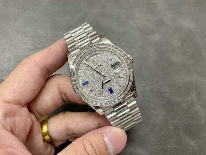 Replica Rolex Day Date Platinum Diamond Paved Dial With Sapphires Diamond Bezel m228396tbr 0021 40mm