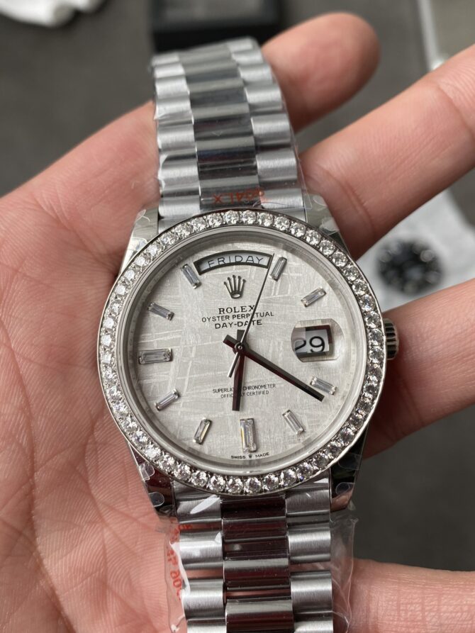 Replica Rolex Day-Date 228349RBR Meteorite Dial Diamond Bezel 40mm Mens Watch