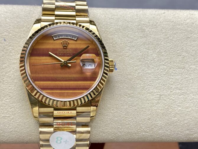 Replica Rolex Day Date 18038 Yellow Gold Tigers Eye Watch