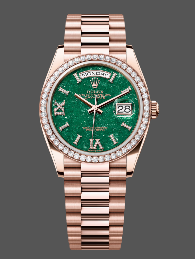 Replica Rolex Day Date Oyster 36 mm Everose Gold Diamonds Bezel M128345RBR 0068