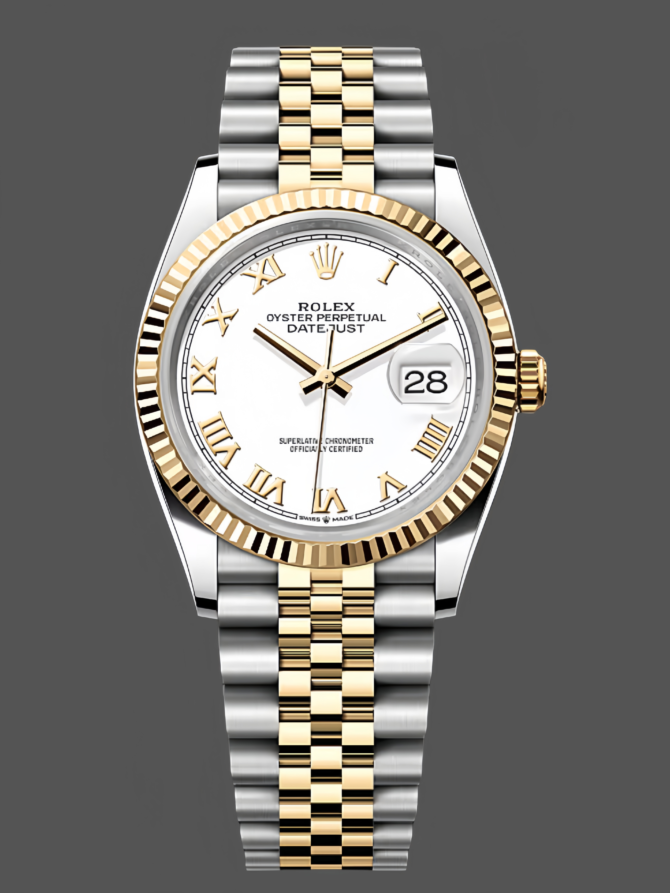 7423001 White Roman Dial Fluted Bezel 36MM Unisex Replica Watch
