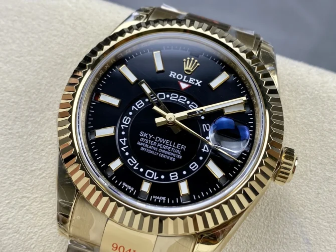 Rolex Sky Dweller Yellow Gold Black Dial Oyster M336938 0002 Men's Replica Watch