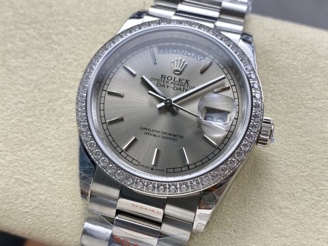 Replica Rolex Day Date 36mm Platinum and Diamonds Bezel 128396tbr 0004