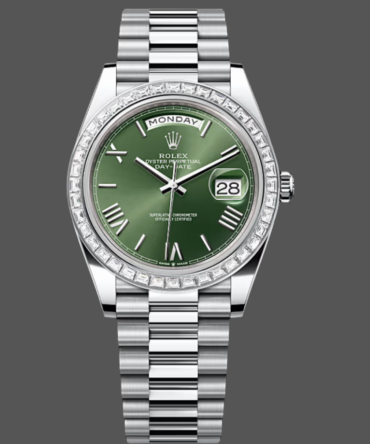 Replica Rolex Day Date 40 Platinum Olive Green Dial Diamond Bezel M228396TBR 0020 Watch