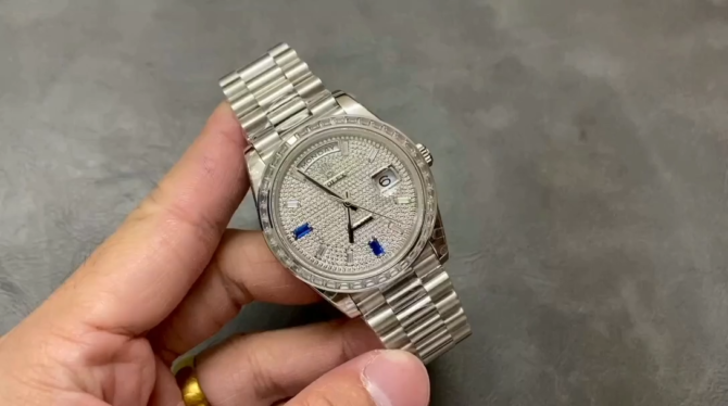 Replica Rolex Day Date Platinum Diamond Paved Dial With Sapphires Diamond Bezel m228396tbr 0021 40mm