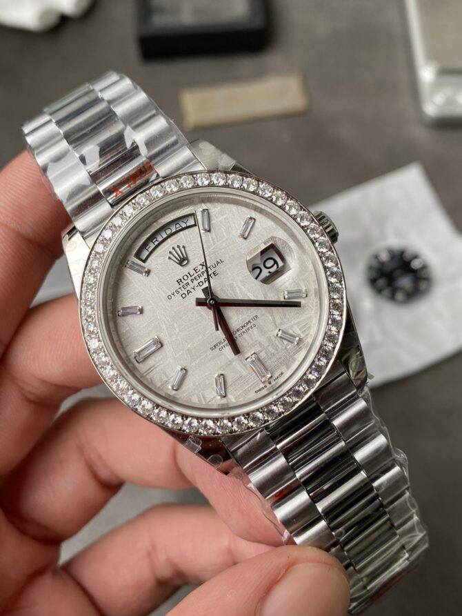 Replica Rolex Day-Date 228349RBR Meteorite Dial Diamond Bezel 40mm Mens Watch