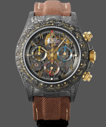 Rolex Daytona Cosmograph DIW Carbon Case Skeleton Dial Brwon Nylon Strap