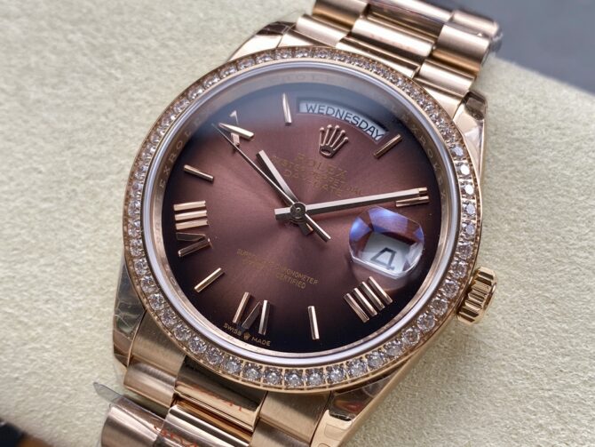Replica Rolex Day Date 36 Everose Gold Diamond Bezel m128345rbr 0075