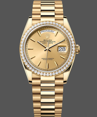 Replica Rolex Day Date 36 Yellow Gold Champagne Dial Diamond Bezel m128348rbr 0026