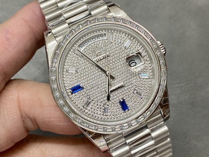 Replica Rolex Day Date Platinum Diamond Paved Dial With Sapphires Diamond Bezel m228396tbr 0021 40mm