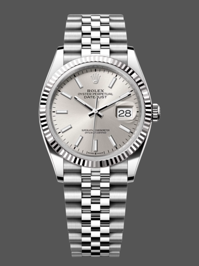 7423514 Fluted Bezel Silver Index Dial 36MM Unisex Replica Watch