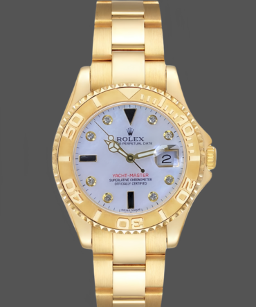 Rolex Yacht Master 168628 White Mother of Pearl Diamond Dial Yellow Gold Case 35mm Women's Watch