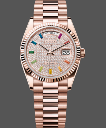 Replica Rolex Day Date 36 Diamond Paved Dial Fluted Bezel 18K Everose gold 128235 0039 President Watch