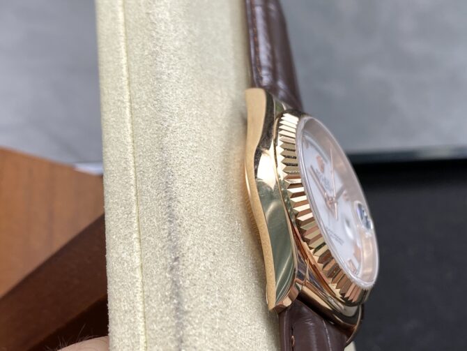 Replica Rolex Day Date 36 White Dial 118135 0064 Brown Leather Watch